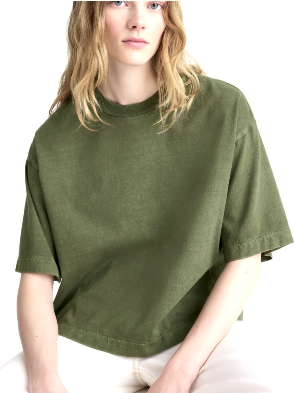 Madewell Softfade Boxy-Crop Tee in Green, Size Small